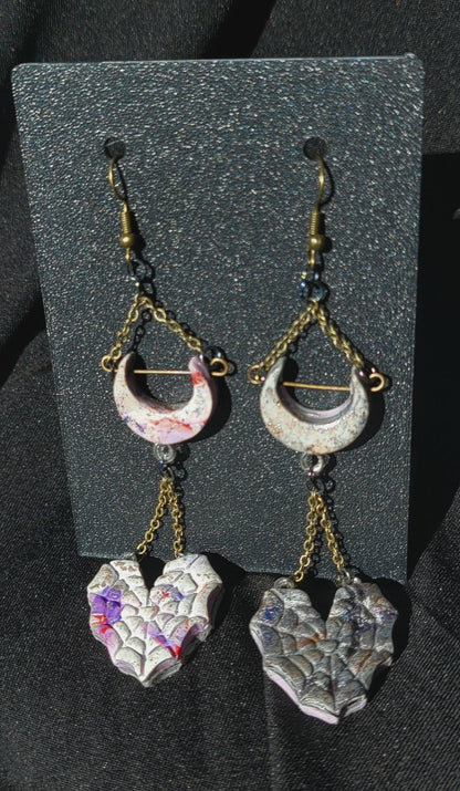 Moonie-Spider Heart Earrings